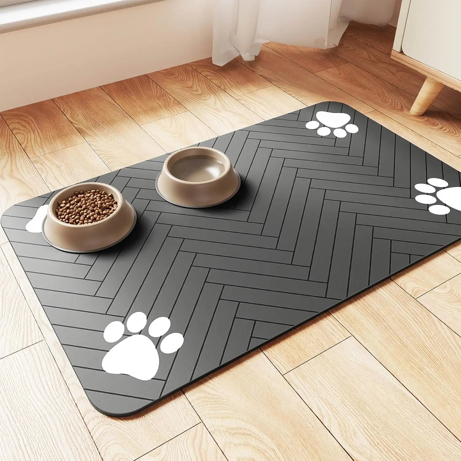 Spill-Proof Pet Food Mat Quick-Dry Absorbent Placemat with Non-Slip Rubber Backing