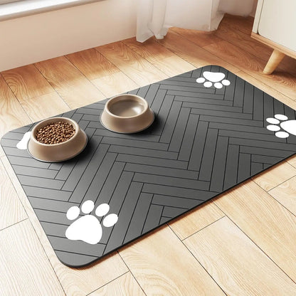 Spill-Proof Pet Food Mat Quick-Dry Absorbent Placemat with Non-Slip Rubber Backing