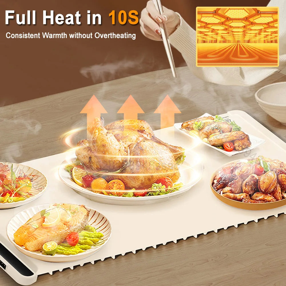 Foldable Electric Food Warming Tray – Portable Heating Mat with 3 Temperature Settings