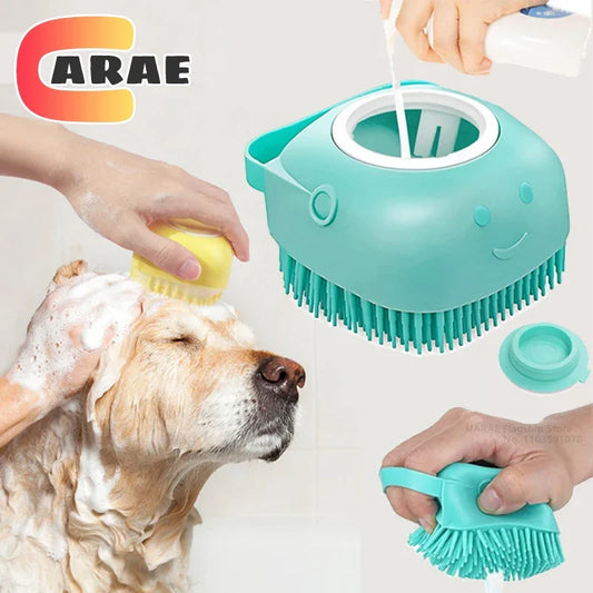 3 in 1 Silicone Dog Bath Brush Massage & Shampoo Dispenser Tool