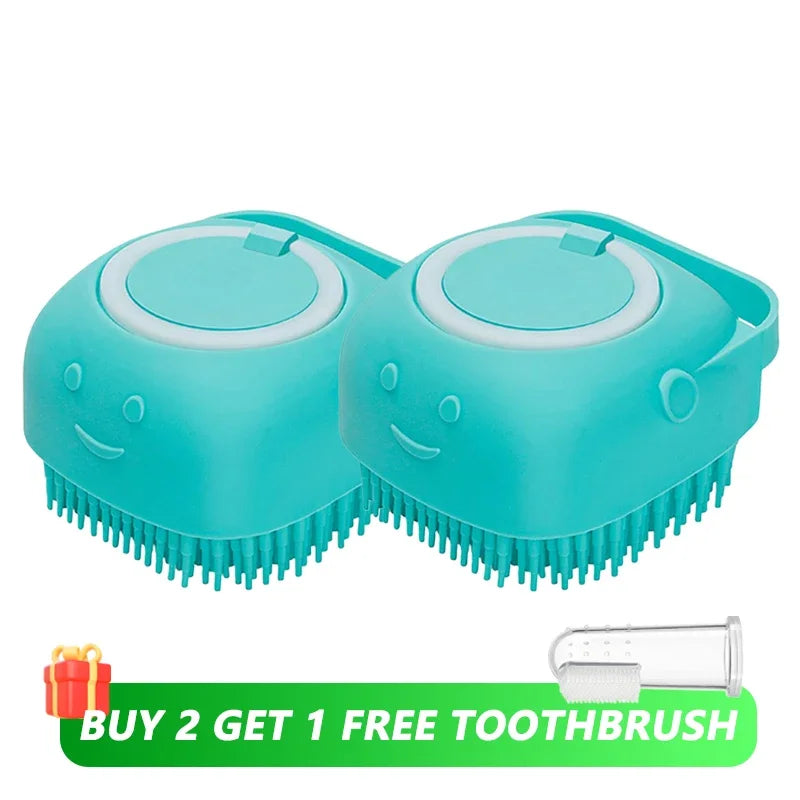 3 in 1 Silicone Dog Bath Brush Massage & Shampoo Dispenser Tool