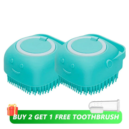 3 in 1 Silicone Dog Bath Brush Massage & Shampoo Dispenser Tool