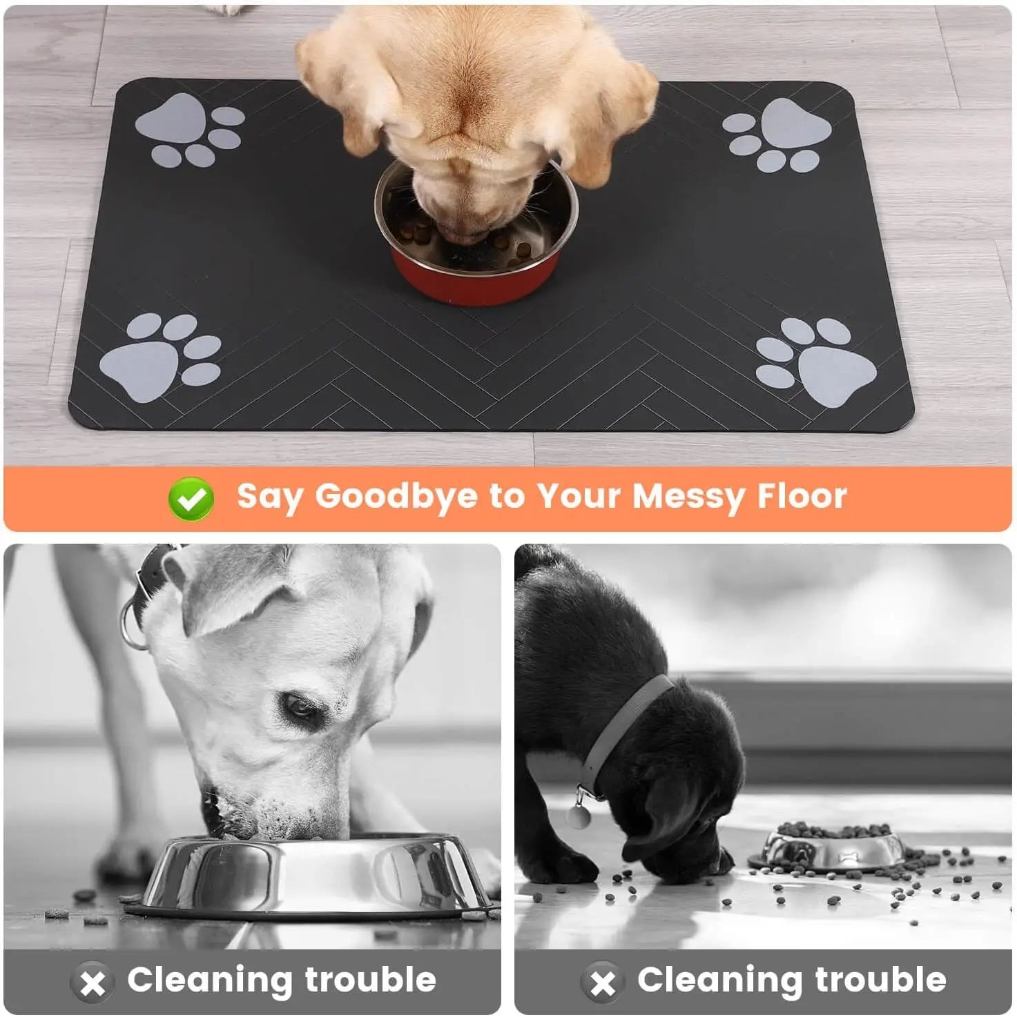 Spill-Proof Pet Food Mat Quick-Dry Absorbent Placemat with Non-Slip Rubber Backing