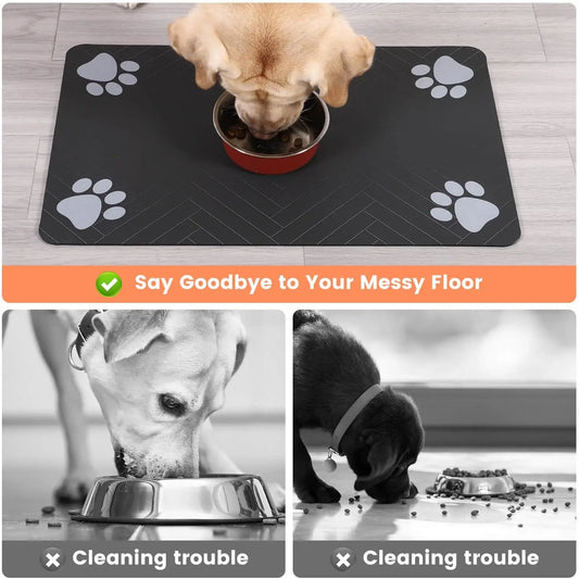 Spill-Proof Pet Food Mat Quick-Dry Absorbent Placemat with Non-Slip Rubber Backing
