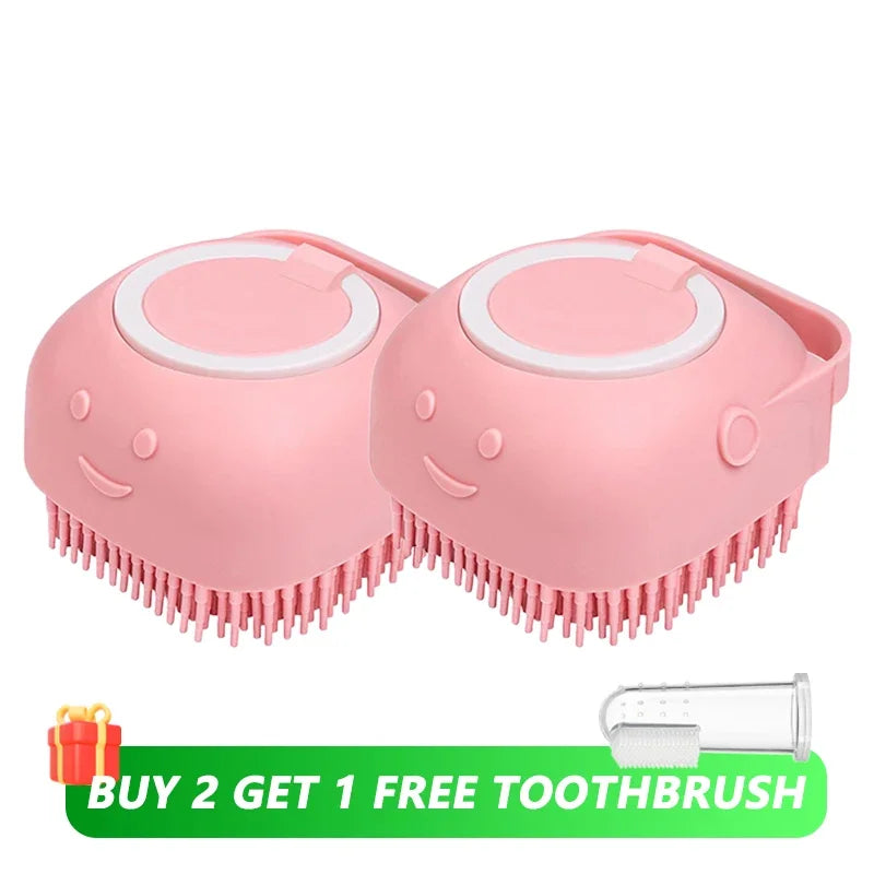 3 in 1 Silicone Dog Bath Brush Massage & Shampoo Dispenser Tool