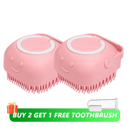 3 in 1 Silicone Dog Bath Brush Massage & Shampoo Dispenser Tool