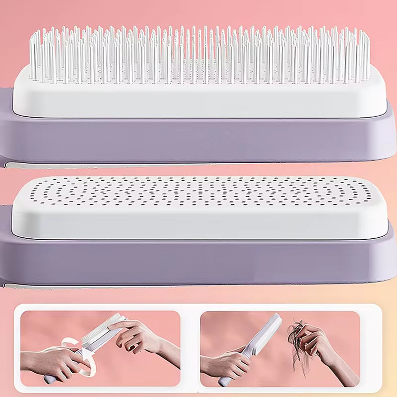 Self-Cleaning Anti-Static Hairbrush for Women – One-Key Hair Removal, Scalp Massage & Air Cushion Detangling Comb