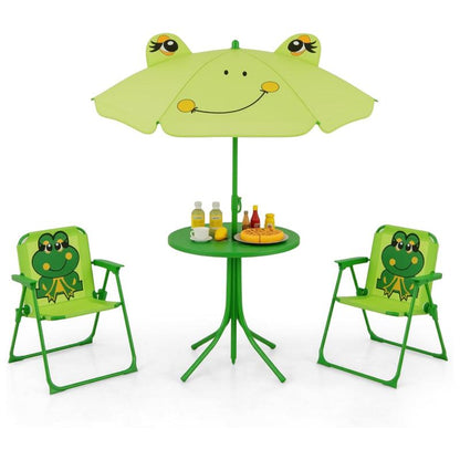 Kids Outdoor Picnic Table Set with Adjustable Umbrella & Folding Chairs – Portable Children’s Patio, Garden & Backyard Furniture