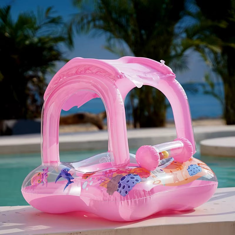 Inflatable Baby Pool Float with Canopy – Toddler Swim Seat Ring for Beach, Bathtub & Summer Water Fun