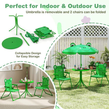 Kids Outdoor Picnic Table Set with Adjustable Umbrella & Folding Chairs – Portable Children’s Patio, Garden & Backyard Furniture