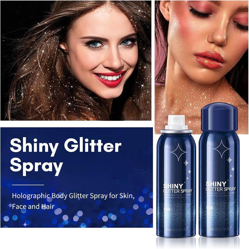 [Buy 1 Get 1 Free] Body Glitter Spray for Skin & Hair – Long-Lasting, Quick-Drying Silver Shimmer – Festival, Rave, Stage & Prom Makeup Glitter – 2.11 Fl Oz