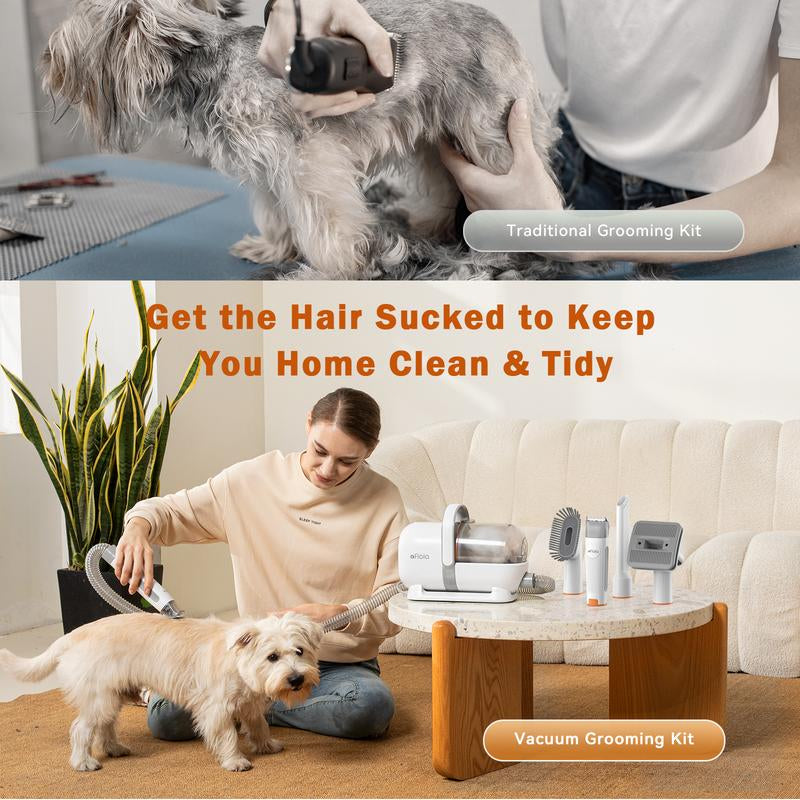 All-in-One Pet Grooming Vacuum Kit – Low Noise Dog Clippers, Deshedding Brush & Hair Remover Tools for Easy At-Home Grooming
