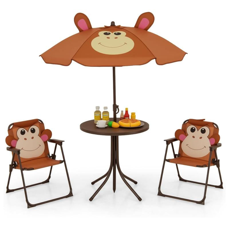 Kids Outdoor Picnic Table Set with Adjustable Umbrella & Folding Chairs – Portable Children’s Patio, Garden & Backyard Furniture