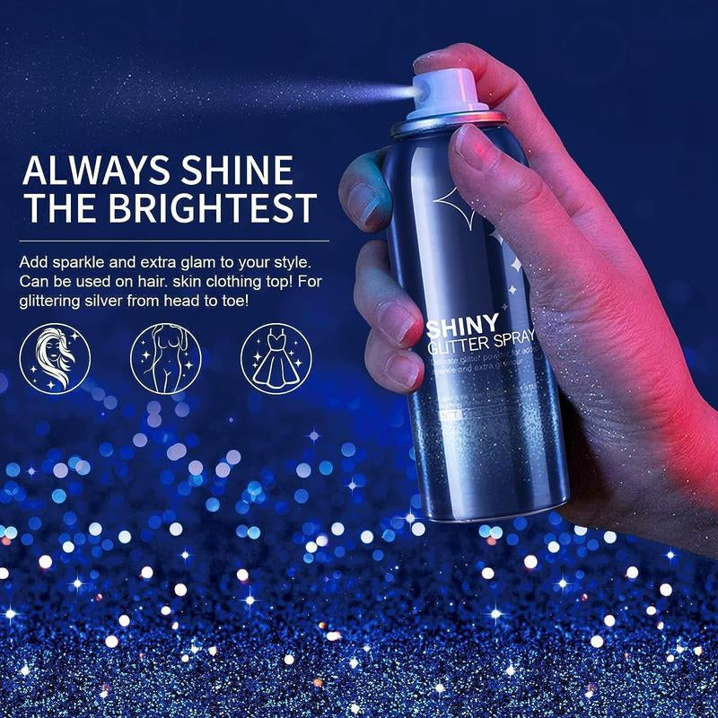 [Buy 1 Get 1 Free] Body Glitter Spray for Skin & Hair – Long-Lasting, Quick-Drying Silver Shimmer – Festival, Rave, Stage & Prom Makeup Glitter – 2.11 Fl Oz
