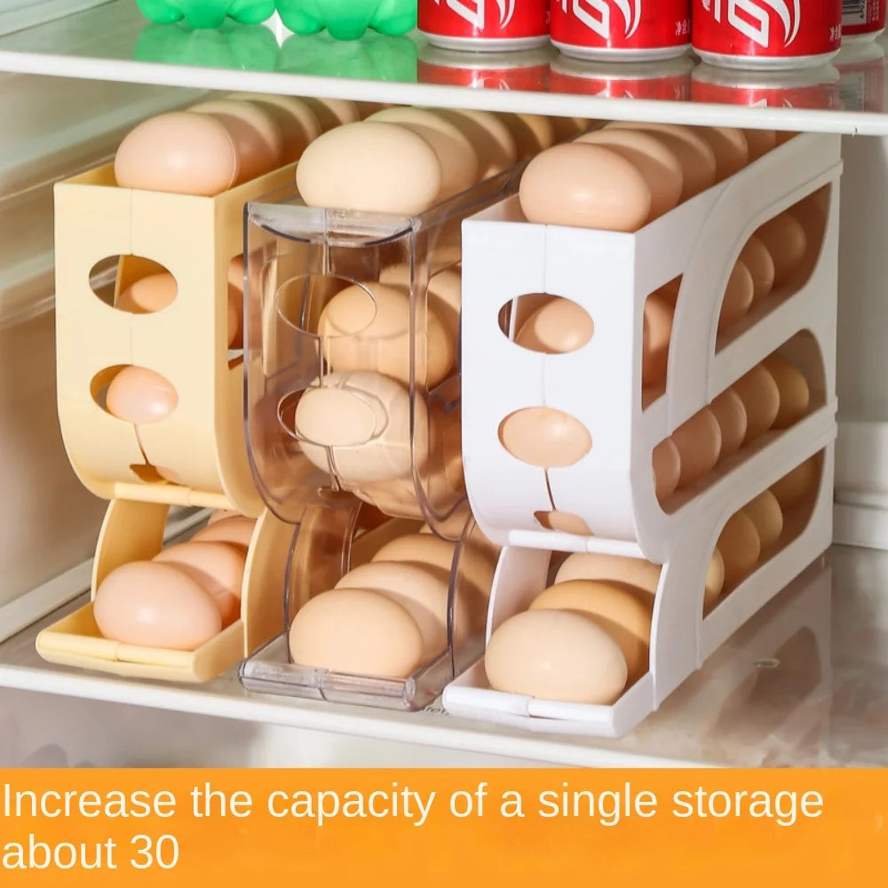 Large Capacity 4-Tier Automatic Egg Roller – Space-Saving Refrigerator Egg Storage Box for Kitchen Organization
