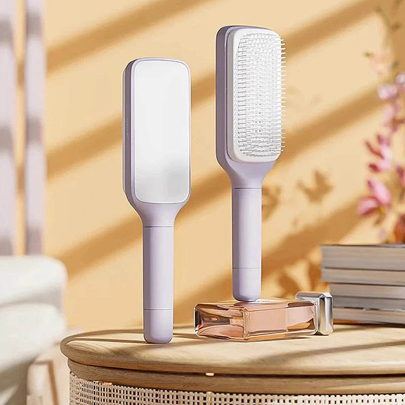Self-Cleaning Anti-Static Hairbrush for Women – One-Key Hair Removal, Scalp Massage & Air Cushion Detangling Comb
