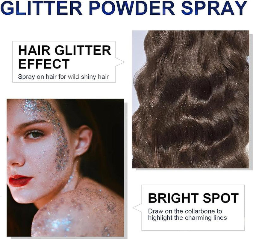 [Buy 1 Get 1 Free] Body Glitter Spray for Skin & Hair – Long-Lasting, Quick-Drying Silver Shimmer – Festival, Rave, Stage & Prom Makeup Glitter – 2.11 Fl Oz